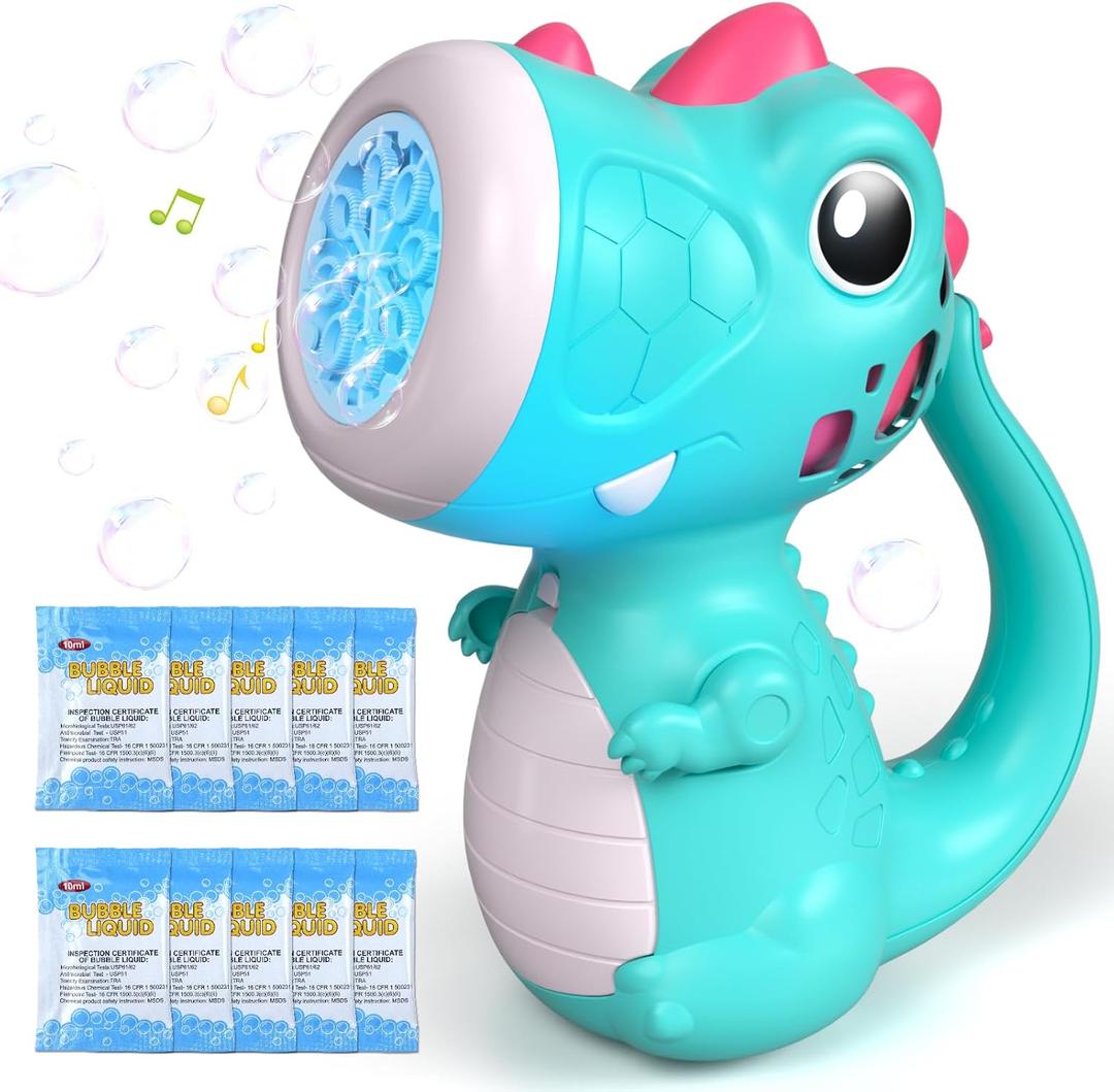 Bubble Machine Wand for Boys Girls, Dinosaur Bubble Machine Maker Blower Toys with Light & Music, Toddler Outdoor Toys for 2 3 4 5 Year Old Boy Girl Birthday Gifts Bubble Solution - Blue