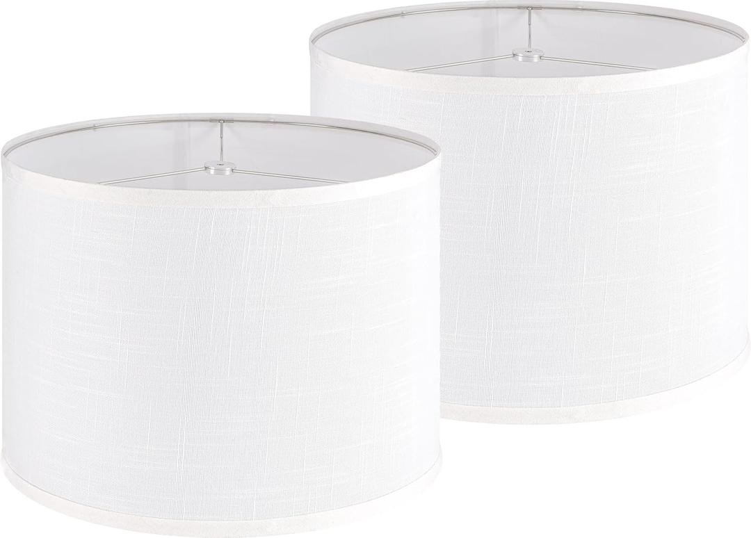 Large Drum Lamp Shade (Set of 2), Seamless Screw-Fixed Linen Lampshades for Floor Lamps and Large Table Lamps, White Linen, 16 x 16 x 12 Inch (Easy Assembly Required)