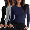 Neer 3 Pack Womens Underscrub Shirts Long Sleeve Crewneck Tops Fitted Layering Clothes Comfort Knit Tops for Nurse (Small, Black, Light Mixed Gray, Navy Blue)
