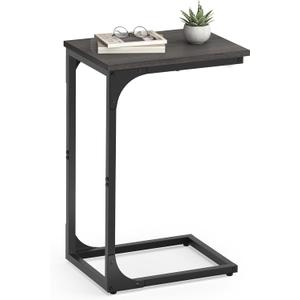 C Shaped End Table, 24 inches High Small Side Table for Couch, Bed, Sofa Table for Living Room, Bedroom, Bedside, Metal Frame, Black