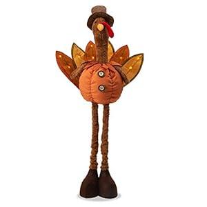 Glitzhome Thanksgiving Turkey Plush Standing Table Decor with Telescoping Legs, Orange