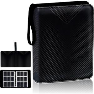 Premium Black Trading Card Binder with Handle 900 Card Capacity, 50 Double-Sided 9-Pocket Sleeves, PU Leather Zippered Design, Velvet Lining, Includes Bonus Clear Card Holder 13" x 10.5" x 1.8"