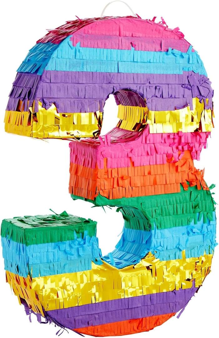 BLUE PANDA Number 3 Pinata - Vibrant Rainbow Pinata for 3rd Birthday Party Decor - Easy Fill Design For Kid Birthday Decor - 11.4x16.5x3 In, Multicolored