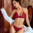 Avidlove Lingerie Set for Women Bra and Panty Set Halter Lace Lingerie 2 Piece Set (XXL)