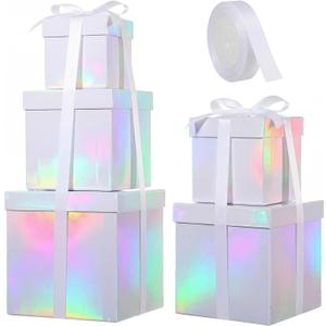 Cholemy 5 Pcs Square Nesting Boxes Decorative Gift Boxes with Lid and Ribbon Assorted Sizes Wrap for St. Patrick's Day, Carnival, Anniversary, Birthday, Bridal Shower Party Gifts(5 Color)