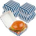 Restaurantware 2.8 x 2.8 x 2 Inch Mini Burger Boxes 100 Clamshell Food Containers - Hinged Lid Striped Blue And White Paper Take Out Boxes Serve Sliders Or Finger Foods