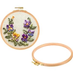 PATIKIL 2 Pieces 6 Inch Embroidery Hoops Round Adjustable Beach Wood Circle Cross Stitch Hoop Ring Bulk for Embroidery Art Craft Handy Sewing Decoration