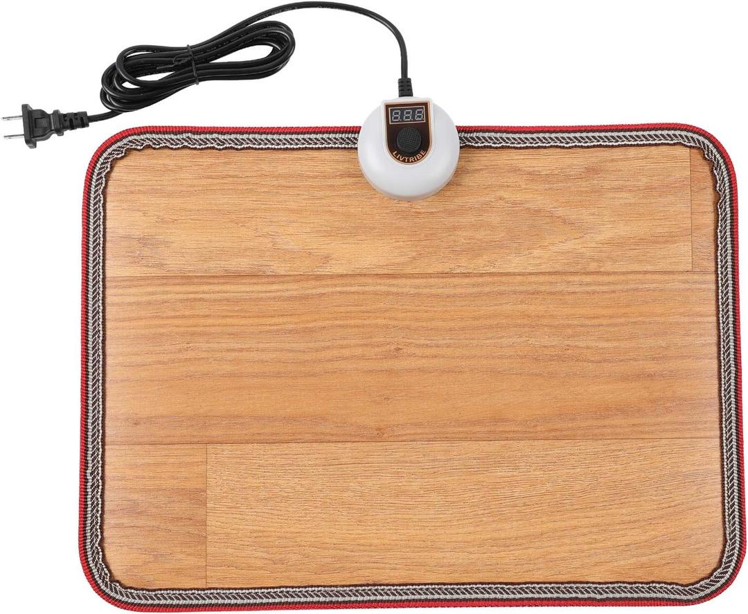AC 110V Heated Floor Mat for Foot, Wood Stripe Carbon Crystal Heating Pad, Electric Heated Foot Warmers for Office, Home Brown