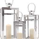TRIROCKS Stainless Steel Lantern Set of 3, 19" Tall Metal Hanging Lanterns with Clear Glass Panels, Indoor & Outdoor Home Decor for Living Room, Tabletop, Parties & Events - Silver Finish