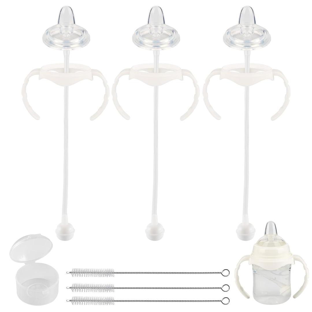 Sippy Cup Soft Spout Conversion Kit for Evenflo Balance Plus Wide Neck Baby Bottles, Toddler Transition Kit with Silicone Sippy Spout Nipple, Weighted Straw, Bottle Handle, Cleaning Brush, 3 Pack, 6m+