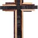 Jetec Christian Wooden Wall Cross,3D Multi-color Triple Stacked Reclaimed Decorative Worn Wooden Wall Cross for Home Religious Church Hanging Decoration(Classic Color)