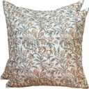 Pack of 2 Floral Pillow Covers 18x18 Vintage Double Sided Block Print Pillow Covers Farmhouse Decorative Couch Pillows for Sofa, Living Room, Boho Neutral Accent Cushion Cover (2, rust, 18X18) (Rust Tan Mustard)