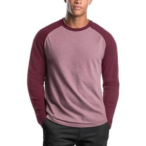 Zengjo Raglan Shirt Men Long Sleeve Colorblock Baseball Tee Casual Knit Jersey Top (Heather Maroon/ Burgundy, L)