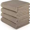 Large Kitchen Hand Towels,Cotton Waffle Weave Dish Towel for Drying, Cleaning Cloth for Kitchen Dishes - Extra Absorbent and Soft - 16 x 28 inch (Brown-4 Pack)