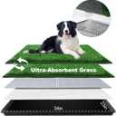 Dog Grass Pad with Tray Large 34’’×23’’, Dog Potty with Ultra-Absorbent Artificial Grass for Dogs with Hemmed Edge, Pee Pads for Dogs, Realistic, Odor Free, Litter Box for Balcony