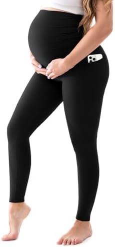 Walifrey Women's Maternity Leggings with Pockets Over The Belly,Pregnancy Yoga Pants Activewear Workout Leggings, Medium
