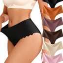 ALL OF SHE Thongs for Womens High Waisted Seamless Underwear for Women 6 Pack Wave Edge No Show Sexy Panties (M)