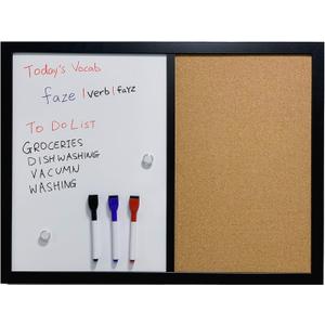 Combination Board Magnetic Dry Erase Board & Corkboard,24''x18'' Combo Board, Black Frame