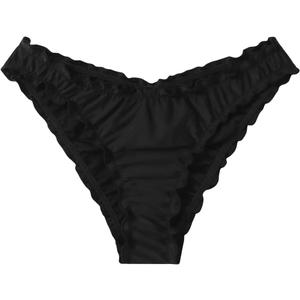 Milumia Women's Bikini Bottoms Solid Ruched Lettuce Trim Swim Bottom Swimwear (Large, Black)