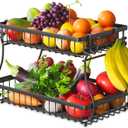 2 Tier Fruit Basket with 4 Banana Hangers, Improved Fruit Bowl for Kitchen Counter, Detachable Large Capacity Countertop Organizer Fruit Holder Stand for Vegetable Bread Snack Produce Storage
