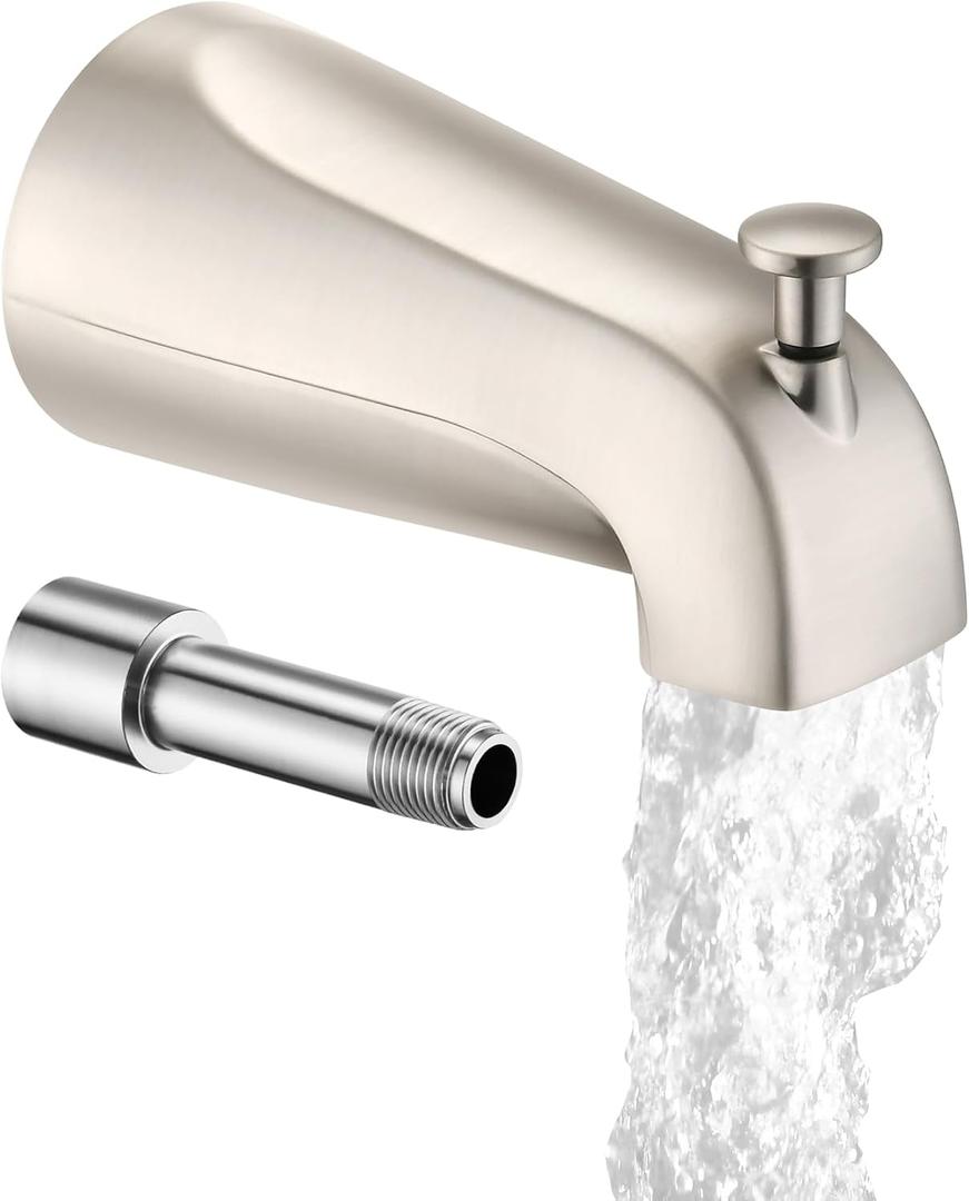 All Metal Bathtub Spout with Diverter, 5.3 Inch Tub Spout, Fits 1/2" Copper Slip-On and 1/2" or 3/4" IPS Threaded Pipes, Easy Lift to Switch, Leak-Free, Easy DIY Installation, Brushed Nickel