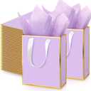 Yeaqee 50 Pack Metallic Gift Bags with Handle and Tissue Paper Gold Foil Thank You Bag for Graduation Wedding Groomsmen Bridal Baby Shower Gifts Holiday Party Favors 9x7x3.15'' (Lavender Purple)