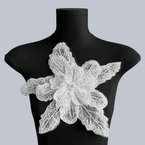 Embroidered Lace Applique Sequin Beading Decoration/Clothing Accessories/Wedding Headwear/Wedding Stickers Flowers (Bright white)