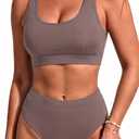 Tempt Me Women Sporty Bikini Set Two Piece High Waisted Swimsuit Athletic Scoop Neck Bathing Suit (M)