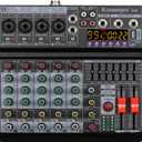 6 Channel Professional Audio Mixer Console Sound Board with 99 DSP 7-band EQ Independent 48V Phantom Power,USB Audio Interface for Studio Stage Party Home Recording