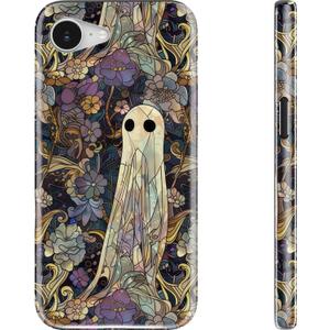 DEENAKIN for iPhone 16e Case - Wireless Charging Compatible - Dual-Layer Hard Shell & Silicone Cover - Protective Phone Case with Trendy Cute Designs for Women - Floral - Enchanted Ghost