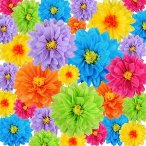 Geyee 18 Pcs Mexican Paper Flowers Colorful Fiesta Tissue Paper Flowers Pom Poms Mexican Carnival for Floral Party Backdrop Wedding Birthday Party Craft, 6" 8" 10"(Bright Color)
