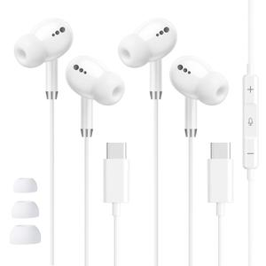 USB C Headphones for iPhone 17 16 15, Wired Earbuds with Mic & Remote Control, Nosie Cancelling for Apple Headphones with 3 Size Tips, Type C Earphones for Android, Galaxy S25 S24, Pixel 9, 2 Pack