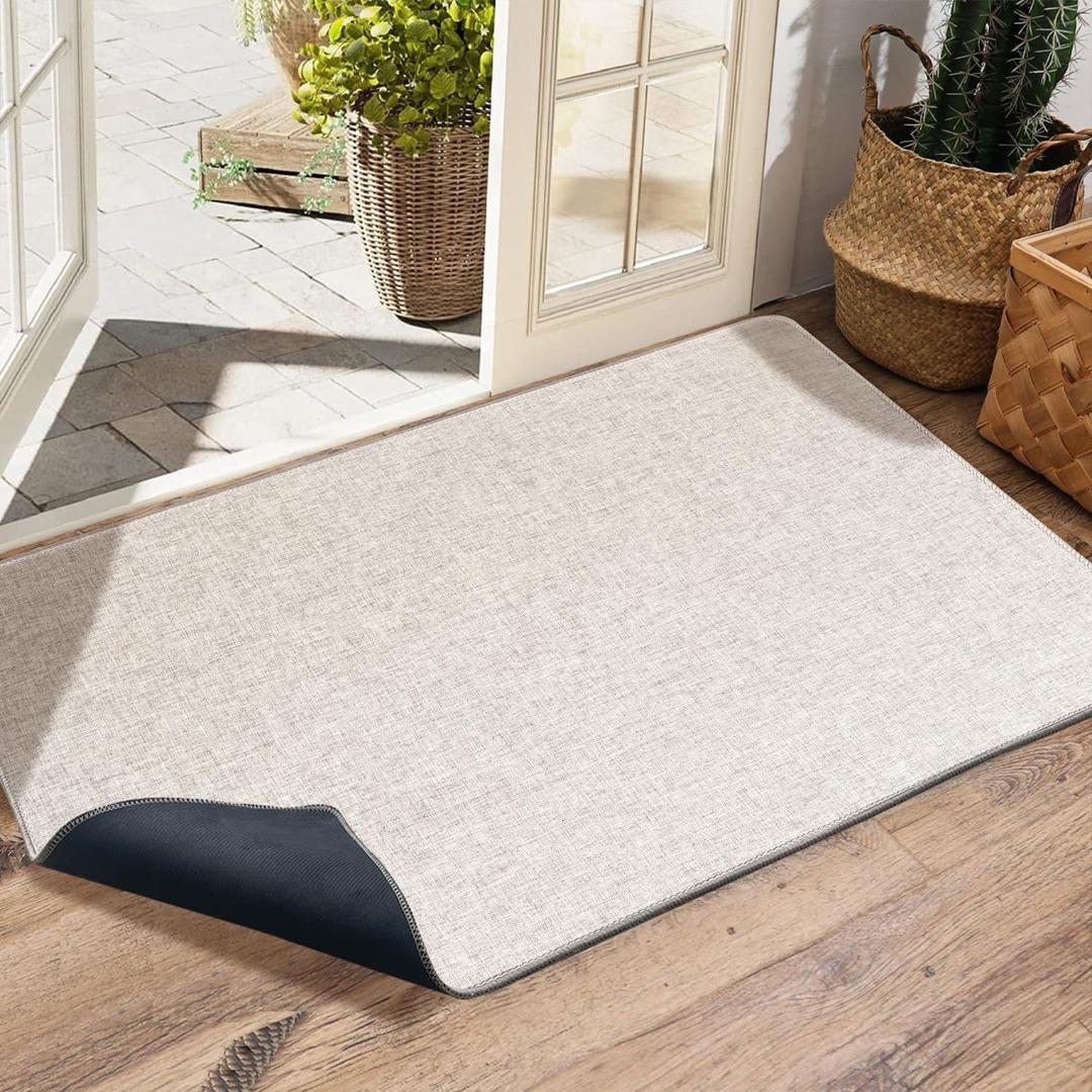 Yancorp 2.6'X4' Ultra Thin Bathroom Rugs,Low Profile Bath Rug,Rubber mat,Fit Under Door,Non Slip,Machine Washable Shower Rug,Khaki