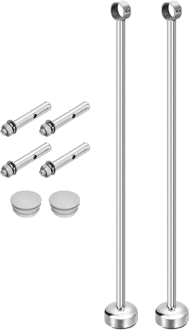 Uxcell 2 Set Ceiling Mount Curtain Rod Bracket, Fit 32mm/1.26inch Pipe Length 500mm/19.69inch Stainless Steel Curtain Rod Hooks Hangers for Walls Wardrobe Pipe Curtain Pipe, Silver