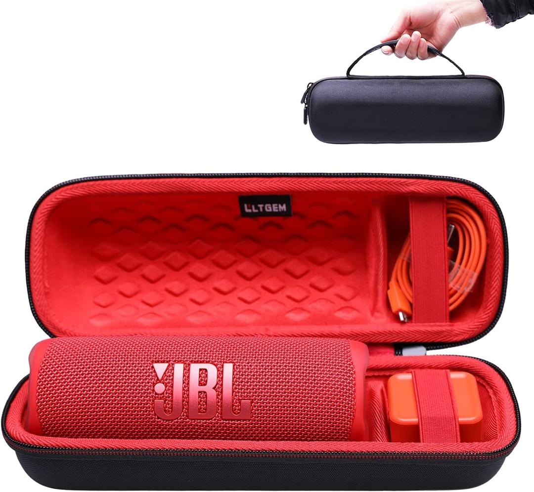 LTGEM Case Compatible with JBL Flip 7/5 / 6 / Grip Waterproof Portable Bluetooth Speaker, Office Hard Travel Carrying Storage Bag - Black+Red(Case Only)