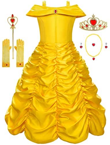 knemmy Princess Costume Dresses for Girls Costumes Halloween Cosplay Birthday Outfit Yellow Size 140