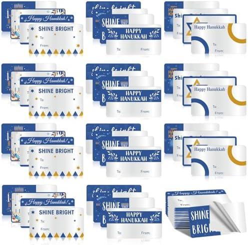 Zhanmai 240 Pcs Hanukkah Gift Tags Stickers Self Adhesive Hanukkah Name Tag Labels Decorations Happy Star Jewish Menorah Present Labels Sticker for Gift Favor Decor Supplies