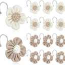 Frienda 12 Pcs Boho Flower Curtain Shower Hooks for Bathroom Cream Khaki Sunflower Curtain Hooks Farmhouse Curtains Hangers Accessories Simple Elegant Home Decorative Neutral Bathroom Decor