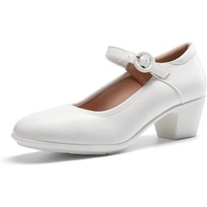 DREAM PAIRS Mary Jane Shoes Women Low Chunky Heels Closed Toe Pumps Comfortable Work Business Dress Shoes (7, White)