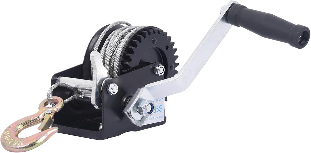 Hand Winch 800 lbs Boat Trailer Winch Heavy Duty Hook with 33ft Steel Cable, Portable 2-Way Ratchet Adjustable Winch & 3.2:1 Gear Gear Ratio for Boat Truck Trailer RV ATV Jet Ski