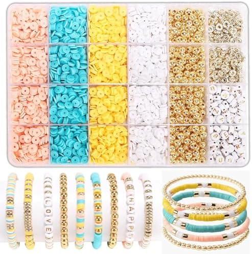 LFLIUN DIY Jewelry Making Kit Clay Beads Bracelet Making Kit, Flat Preppy Beads for Friendship Bracelets, Polymer Clay Beads Crafts Gifts