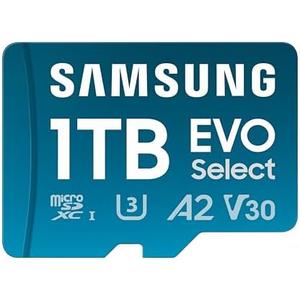 Samsung EVO Select microSD Memory Card + Adapter, 1TB microSDXC, Up-to 160 MB/s, 4K UHD, UHS-I, C10, U3, V30, A2, for Mobile Phone, Smartphones, Nintendo-Switch, and Tablets (MB-ME1T0SA/AM)