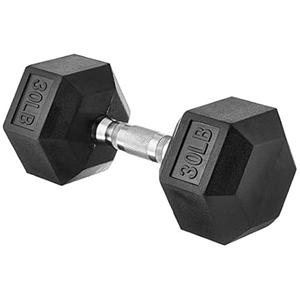 Amazon Basics Rubber Hex Dumbbell for Home Gym with Comfortable Grip, Easy to Hold, Hexagon Shape, 30 Pounds, Single, Black