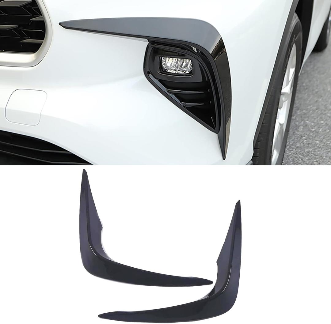 Car Accessories Fit For Toyota Highlander 2020 2021 2022 2023 2024 2025 Exterior Front Fog Light Cover Trim Eyebrow Spoiler (Black) ABS 2 PCS
