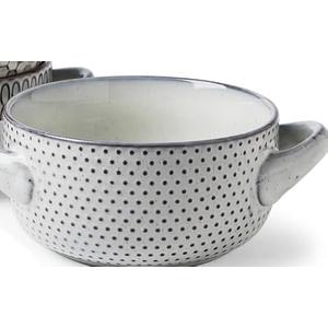 MONITO 16 Ounce French Onion Soup Bowls, 4PCS Reactive Glaze Ceramic Bowls with Handles, Stackable Soup Crocks, Oven/ Microwave/ Dishwasher Safe, for Cereal, Pasta, Chilli, Beef Stew, White-blue