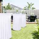 4 Packs Round Cocktail Table Skirt 32"x 43" Spandex Stretch Cocktail Tablecloth with Wavy Drapes, White Spandex Fitted High Top Table Covers for Wedding Party Birthday Banquet Bar