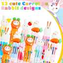 Kosiz 12 Pcs Easter Bunny Pens 0.5 mm Multicolor 10 in 1 Retractable Ballpoint Pens Animals Cute Cartoon Easter Gift for Students Coworkers Office School Supplies