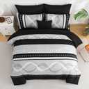 Anibedding Black Comforter Set King Size,8 Pieces Boho Bed in a Bag Patchwork Striped Comforter Set, Soft Microfiber Bedding Set for All Season(104"90")