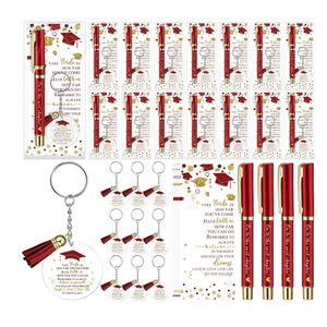 Motiskyy 50 Set Graduation Gifts Party Favor, Class of 2026 Graduation Gifts Bulk Include Ballpoint Pens Positive Cards Acrylic Keychains with Tassel for Middle Senior School Party Supplies (Red)