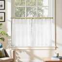 jinchan Linen Pinch Pleated Kitchen Curtains 30 Inch 2 Panels, Natural Linen Tier Curtains Back Tab Farmhouse Cafe, Light Filtering Small Window Drapes for Bathroom Laundry Room Off White